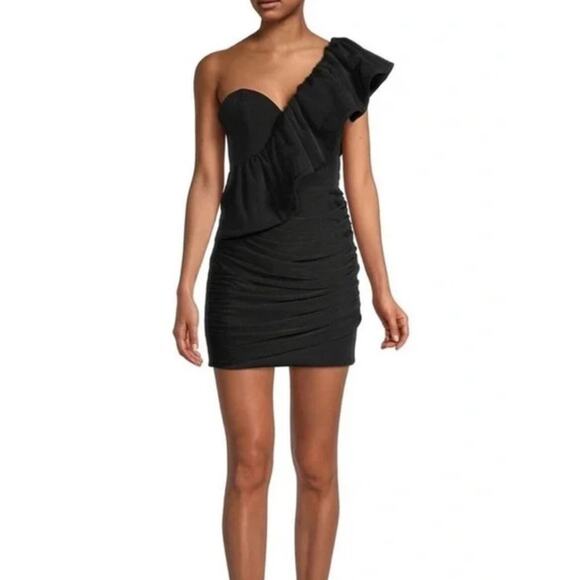 NWT Katie May Take Flight Ruffled One Shouldered Mini Dress Black size Small - Picture 1 of 12